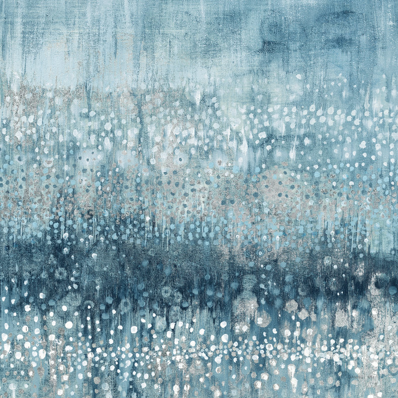 Rain Abstract IV Blue Silver by Danhui Nai - Wrapped Canvas Painting, 30cm H x 30cm W