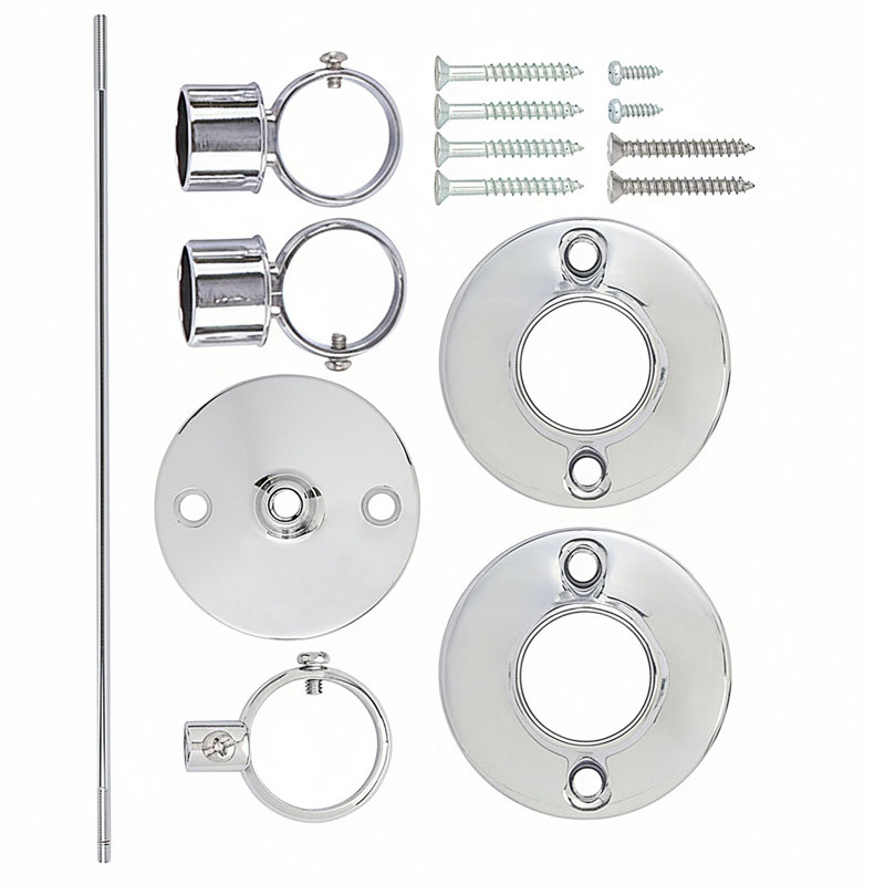 Ensemble de fixation pour tringle à rideau de douche en forme de D, finition chromée