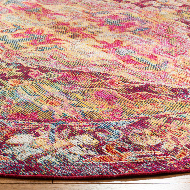 Tapis oriental fuchsia / bleu clair Lavine, Rond 7 pi