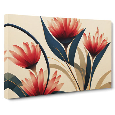 Serene Flowers Art Deco - Wrapped Canvas