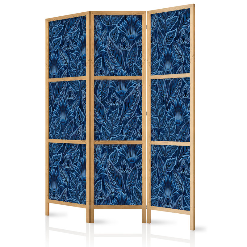 171cm H Solid Wood Folding Room Divider, Blue, 171cm H x 135cm W x 1.2cm D