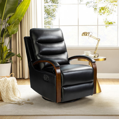 Azilda 29" Wide Genuine Leather Manual Swivel Rocking Standard Recliner by Wade Logan
