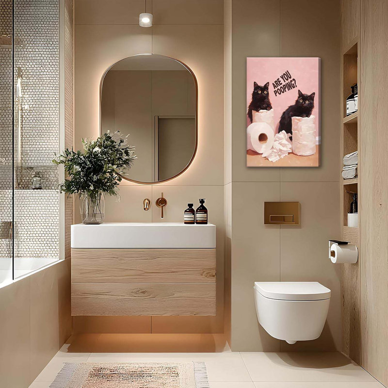 Funny Cat Bathroom Wall Art Bathroom Animal Canvas Wall Decor Humor Cat Toilet Paper Prints Painting Are You Pooping Toilet Painting Artwork For Washroom Restroom 12X16