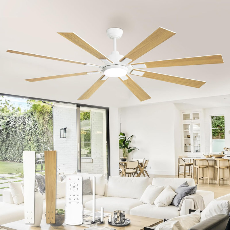 72"/84"/100" Outdoor/Indoor 8 Aluminum Blades Ceiling Fan With Light and Remote, Silver , 72" Wide