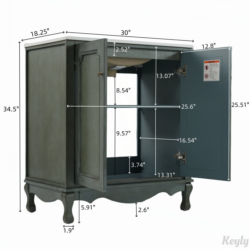Meuble-lavabo rétro 30 po avec lavabo rectangulaire en céramique