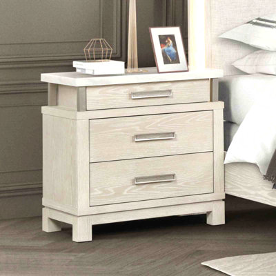 Weathered Gray 1pc Nightstand, Transitional Style Bedroom Furniture with Marble Top & Metal Handles