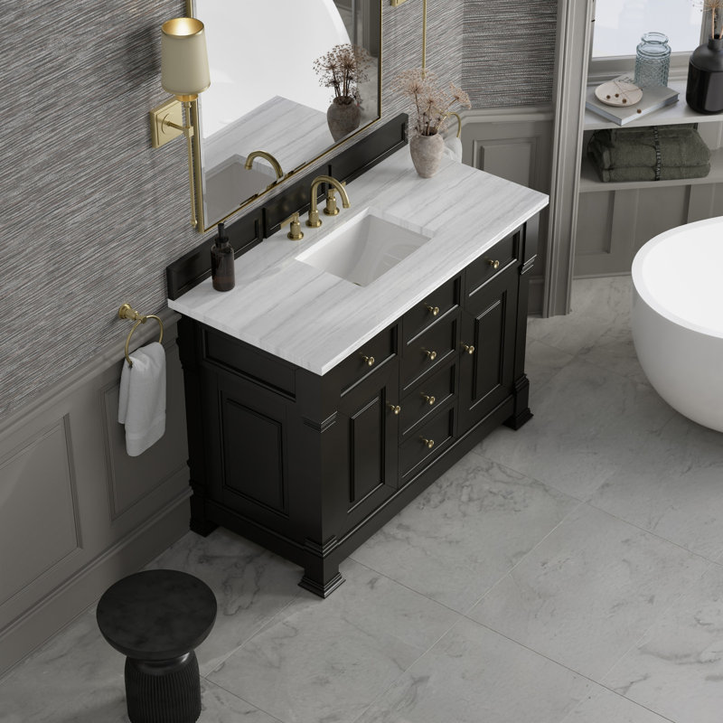 Brookfield 48'' W Single Vanity, Widespread, Victorian Silver, Black Onyx