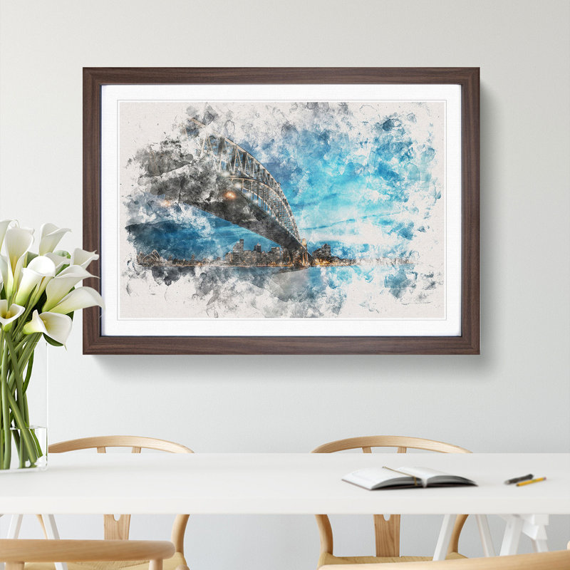 Sydney Harbour Bridge in Australia - Picture Frame Painting Print, Black Framed, 36cm H x 48cm W x 2cm D