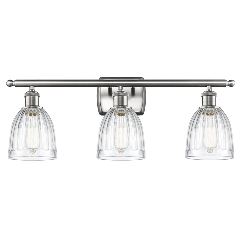 Éclairage pour salle de bain 3 lumières Dunder, Nickel satiné brossé, Transparent, Ampoule DEL 6 watts Vinage