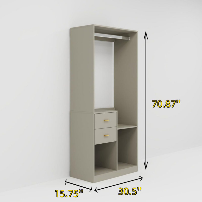 Système de rangement mural pour vêtements avec tablettes de garde-robe, support de rangement pour armoire avec tiroirs, Gris