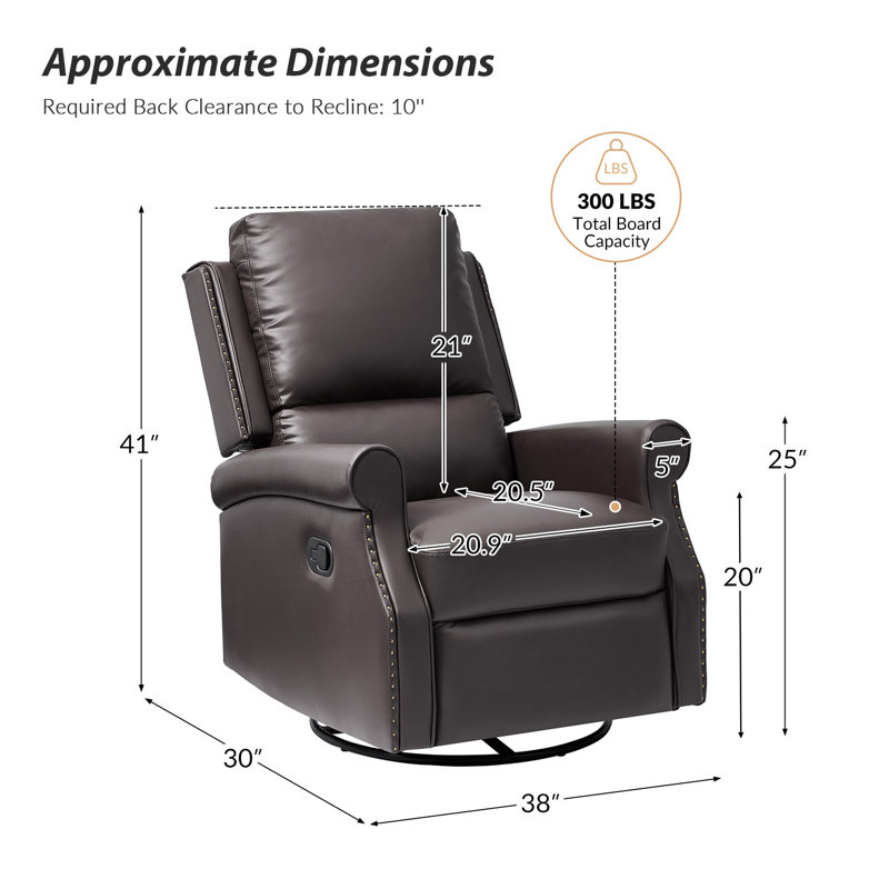Philip 38" Traditional Leather Swivel Rocker Manual Recliner (Set of 2), Brown