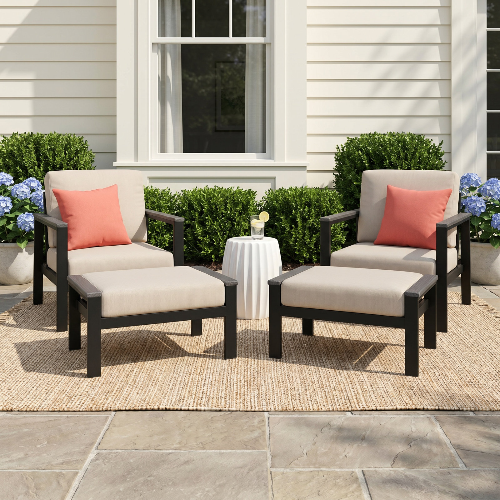 Townsend Patio Chair Sunbrella Cushions and Ottoman, Canvas Granite Sunbrella® Canvas