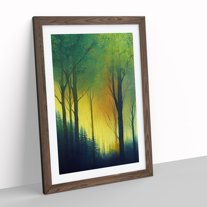 Watercolour Forest No.1 - Wall Art, 36cm H x 27cm W, Walnut Framed Paper, White