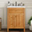 Meuble-lavabo autoportant de 24 po avec lavabo encastré, structure en bois massif, planches, un tiroir rabattable, deux tiroirs latéraux, beaucoup de rangement, tablette réglable, poignées en métal doré