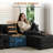 144" U-Shape Corduroy Sectional Sofa with 2 Moveable Ottomans, Console with Bluetooth Speaker, USB & Wireless Charging, Storage and Cup Holders, Black-365497356