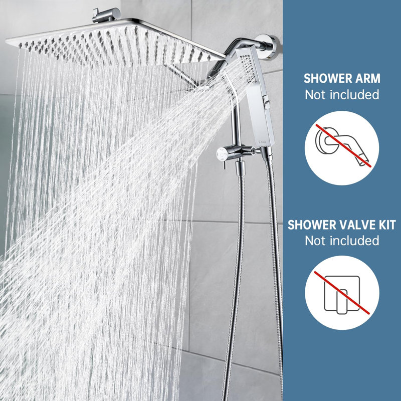 14 Inches Rain Shower Head, 3-Way Diverter With Pause Setting,Adjustable Extension Arm, Chrome