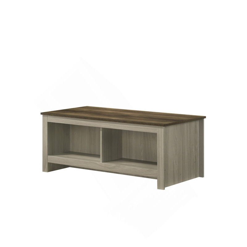Table basse, chêne gris l 43 po avec tablettes ouvertes à l'avant et à l'arrière