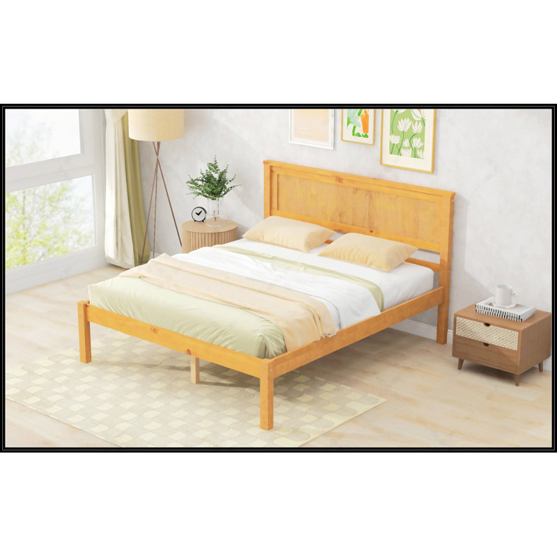 Platform Bed Frame With Headboard, Full, White