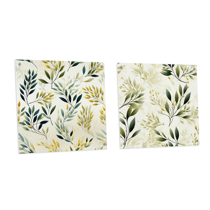 Feuilles zen I - ensemble de 2 verres muraux en acrylique, H 16 po x l 33 po