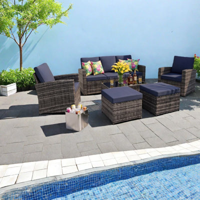 Canapés de patio modernes, ensemble 7 pièces en rotin d'acier, maison extérieure spacieuse
