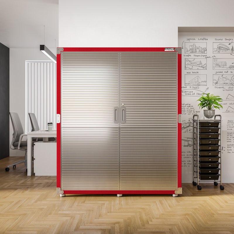 Red and Silver Lockable Extra-Wide Storage Cabinet with Adjustable Shelving