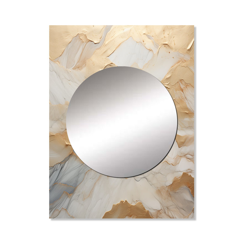 Yoren beige et or Glacier Stone Art III - grand miroir de formes abstraites, décor de miroir mural unique beige, art imprimé en métal