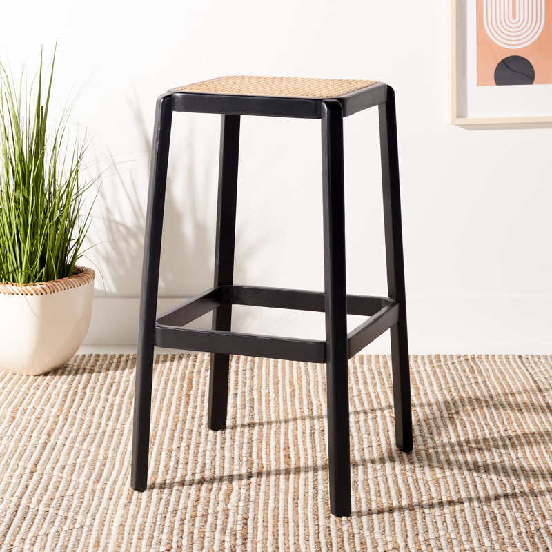 Bluebelle Counter Stool with Solid Wood Frame, Black/Natural, Bar Stool (29.53" Seat Height)