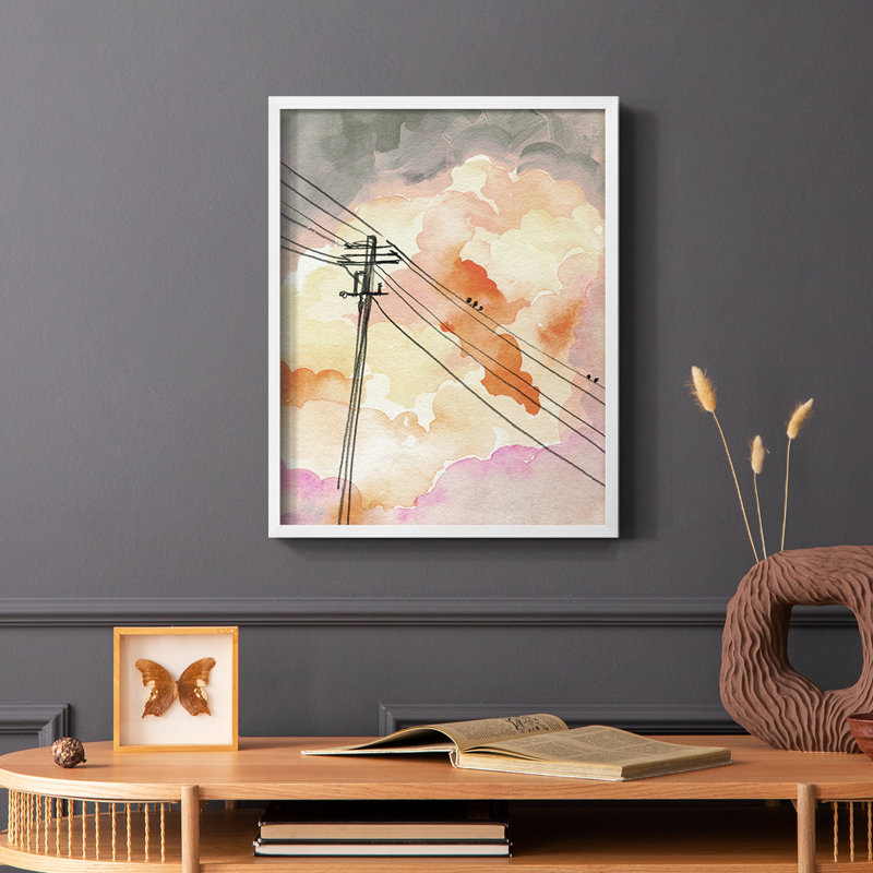 Cloudy Communication II Framed Print - Solid Wood, White, 10" H x 8" W