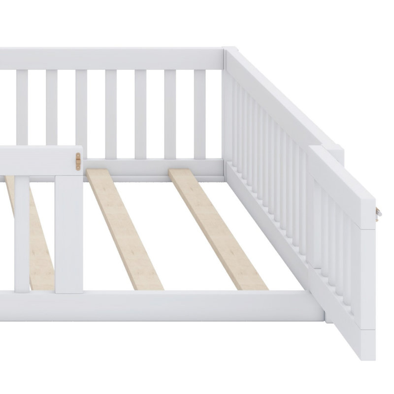 Lit plateforme avec garde-corps Wood House, Blanc