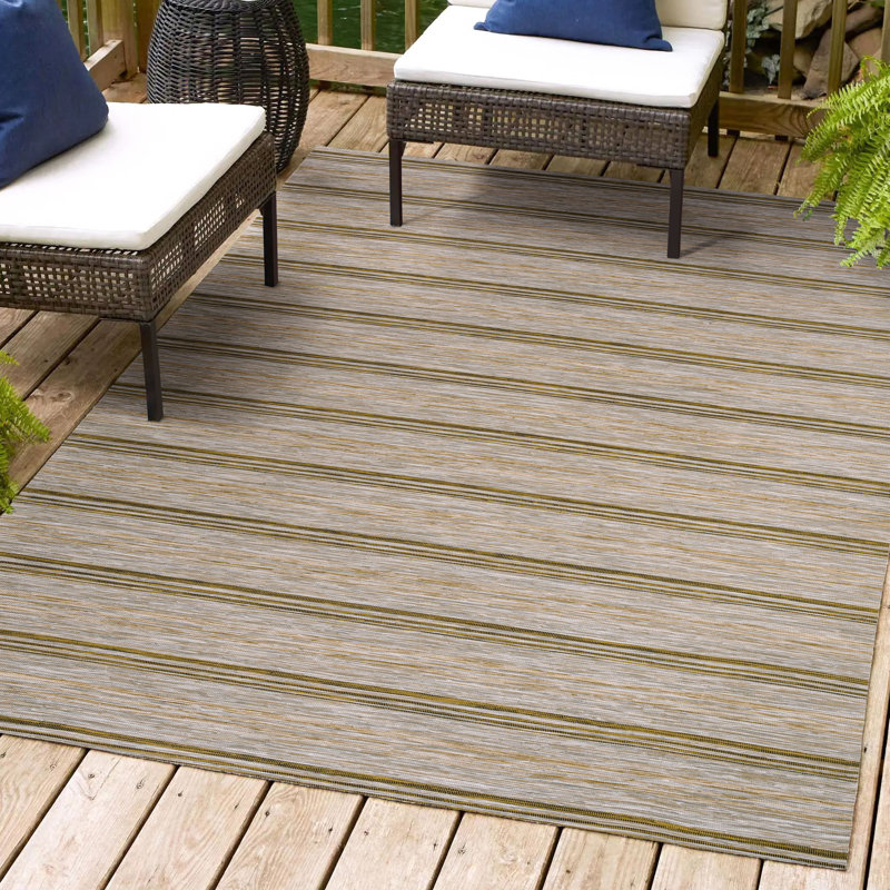 Aminah Modern Farmhouse Wide Stripe Brown/Natural Indoor/Outdoor Rug, Rectangle 7'8" x 10'