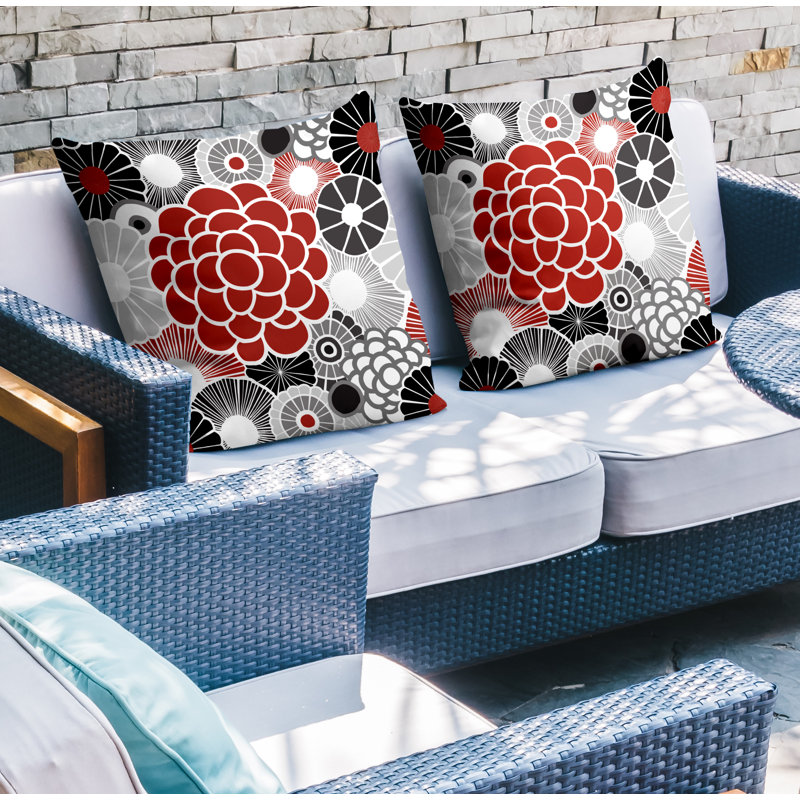 Floral Outdoor Reversible Throw Pillow, 19W" x 19H", Red