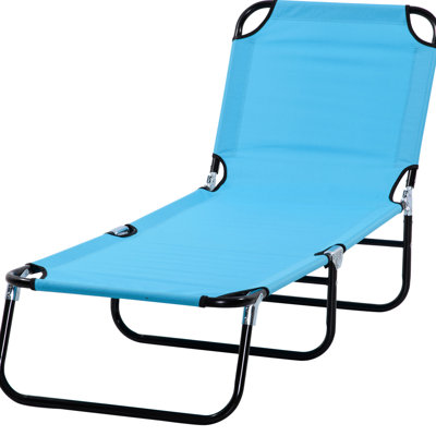 Outdoor Chaise Lounge By - 5-Level Recline, Steel Frame, Sky Blue For Sun Tanning In Beach, Yard, Patio Yard Reclining Chair Folding With 5 Levels, Use