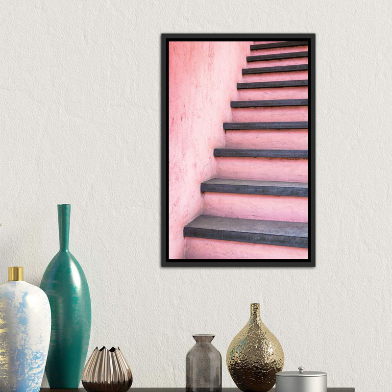 « escalier to céleste »-impression, Toile avec cadre noir, H 26 po x l 18 po x 1,5 po