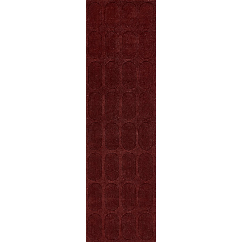 Mazzi Contour Hand Loomed Wool Geometric Burgundy Area Rug, Runner 2'3" x 8'
