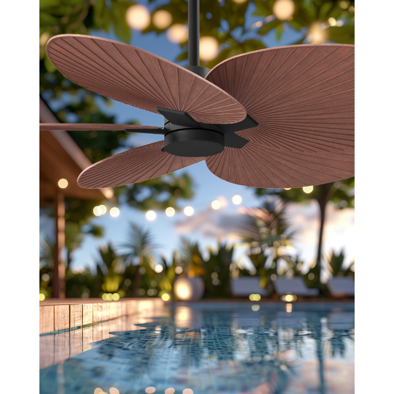 Alessandra Tropical - Five Blade Ceiling Fan - Matte White Finish - Matte White Blades, Matte Black, Walnut Tone