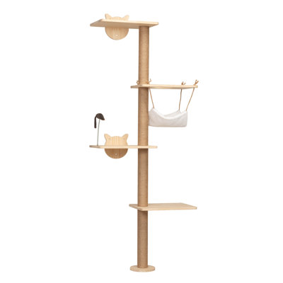 Wall-Mounted Cat Scratching Pad For Small To Large Cat, Indoor Wood Cat Tree With Hammock, Cat Scratcher Perch