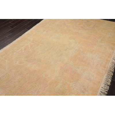 6'4''x9' Hand Knotted Wool Beige Tibetan Plush Pile Velvety Pande Cameron Rug