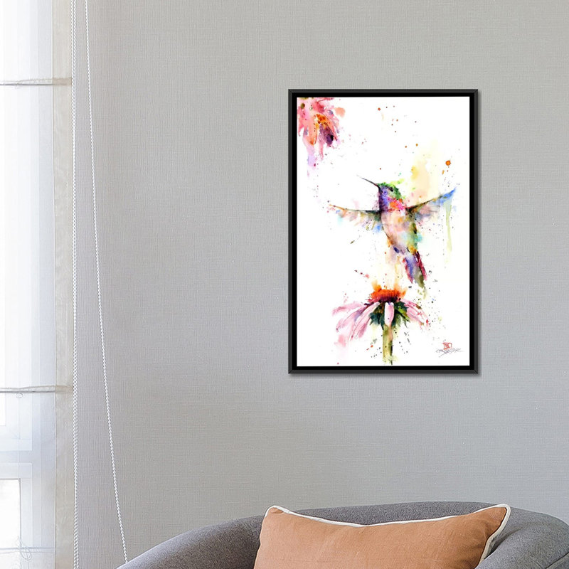 "entre les fleurs" , reproduction d’art sur toile tendue, H 26 po x l 18 po x P 1,5 po, Toile avec cadre noir, Pas de tapis