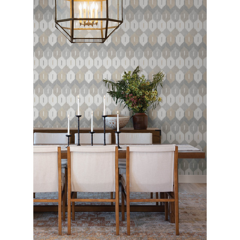 Abilene Apricot Ikat Wallpaper, Gray