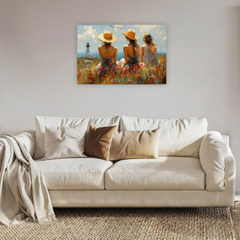 Phare et ses amis, art mural encadré en bois à l'arrière, 24 po x 36 po