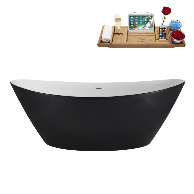 71" Streamline Soaking Freestanding Tub and Tray With Internal Drain, Polished Brass