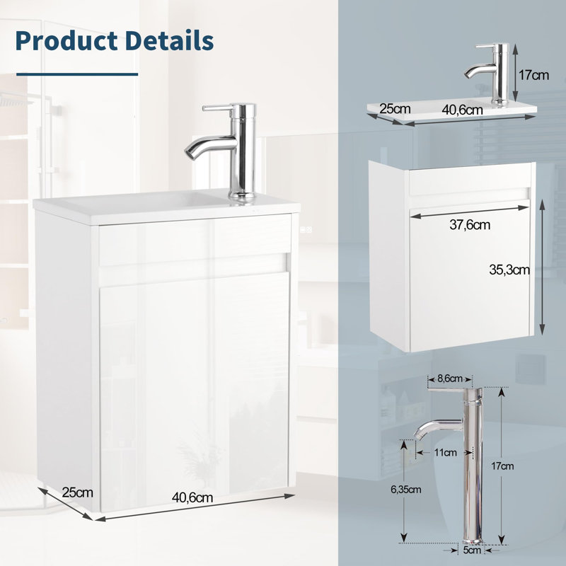 40.5mm Single Bathroom Vanity with Basin, White