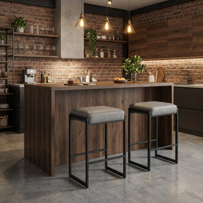 Counter Height Bar Stools, Synthetic Leather with Stitching