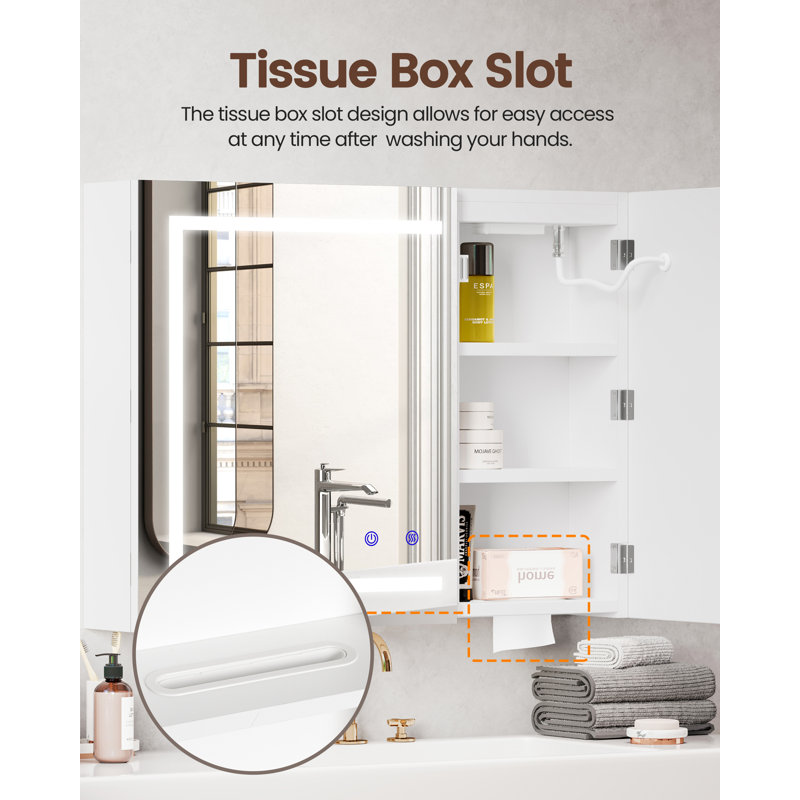 1270 mm W 1397 mm H Mirrored Bathroom Cabinets with Mirror and 4 Adjustable Shelves, 60×80(2)
