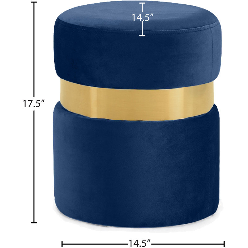 Hailey 14.5" Wide Velvet Round Cocktail Ottoman, Gold, Navy Velvet
