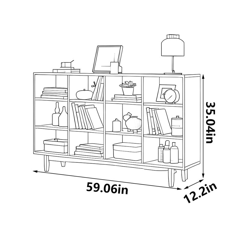 Bibliothèque en bois massif H 35,04 po x l 59,06 po Guillen, Gris