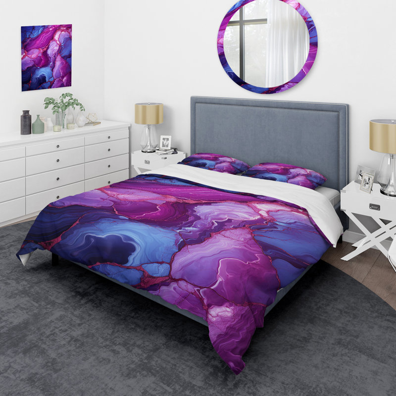 Ensemble de housse de couette en marbre bleu et mauve sans soudure IV - formes modernes abstraites