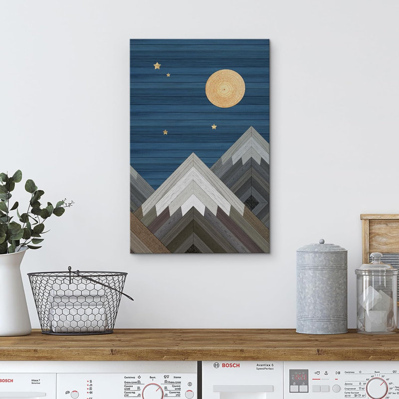 Bois effet montagnes lune paysage naturel formes abstraites moderne art mural rustique salon, H 48 po x l 32 po x P 1,5 po