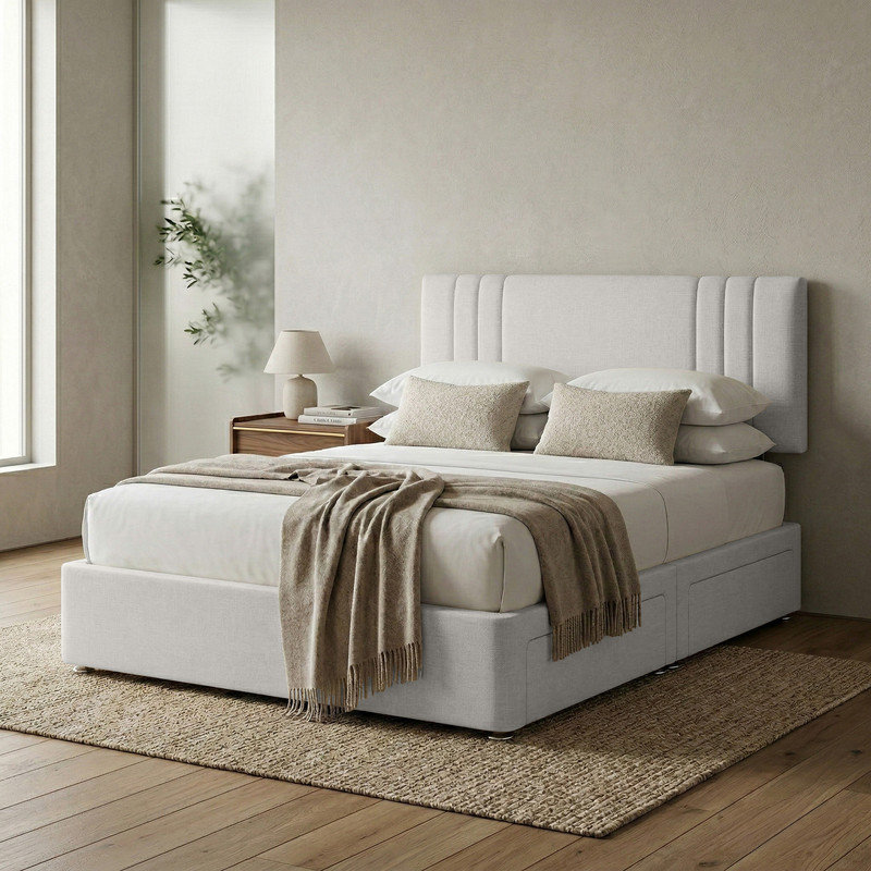 Upholstered Bed, 5ft Kingsize, Cream