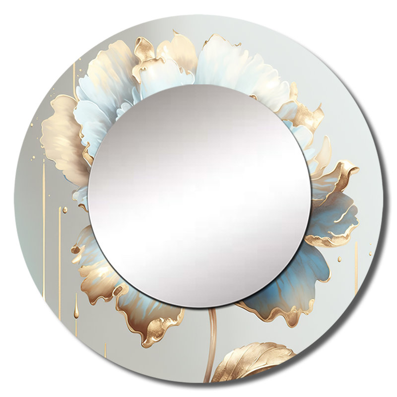 «Parleen Chic Blue Blooming Flower I», miroir mural décoratif rond traditionnel, reproduction d'art en métal, 36 po x 36 po